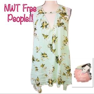 Free People Floral Mini Dress - Green and Yellow